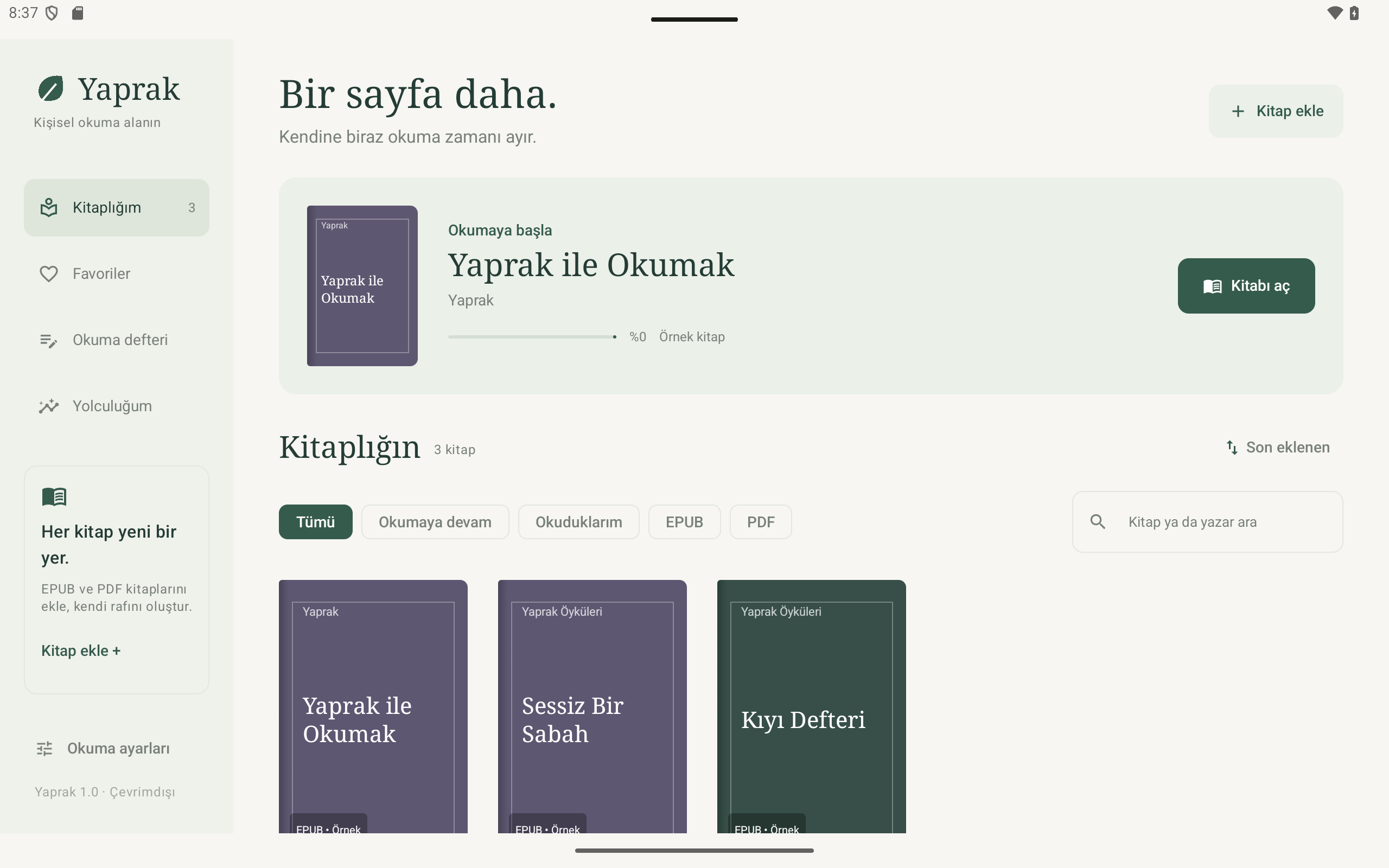 Tablette Yaprak kitaplığı