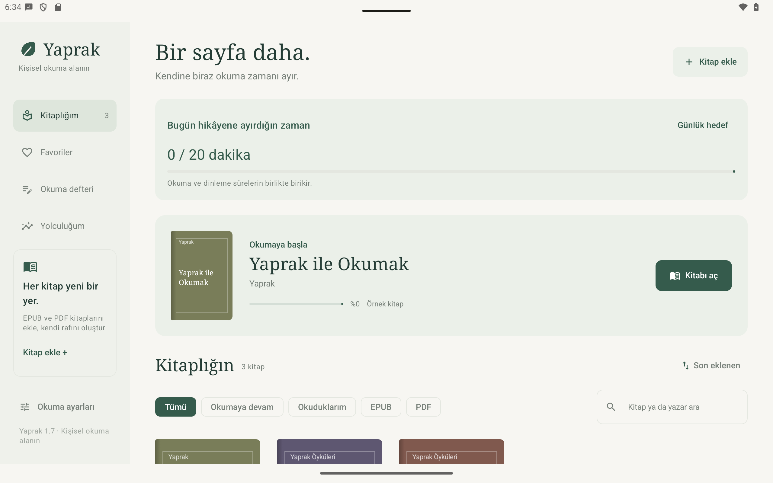 Yaprak tablet kütüphane ekranı